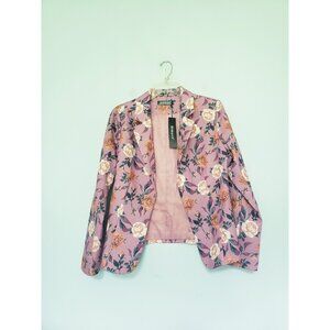 Allegra K Women M Blazer Open Front Pink Barbie Girlcore Roses Office Career NWT